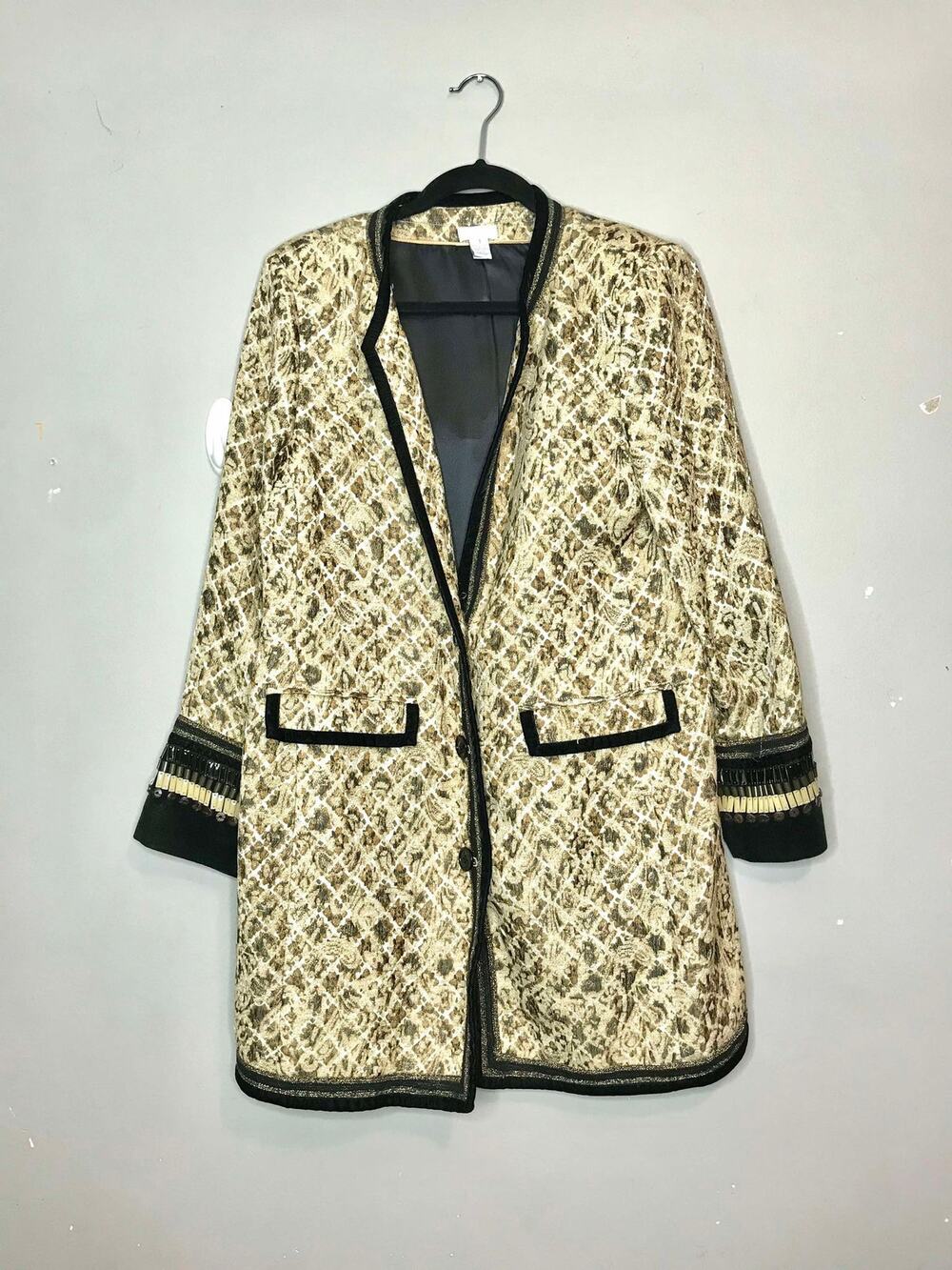 chico's tapestry jacquard beaded long length sleeve jacket